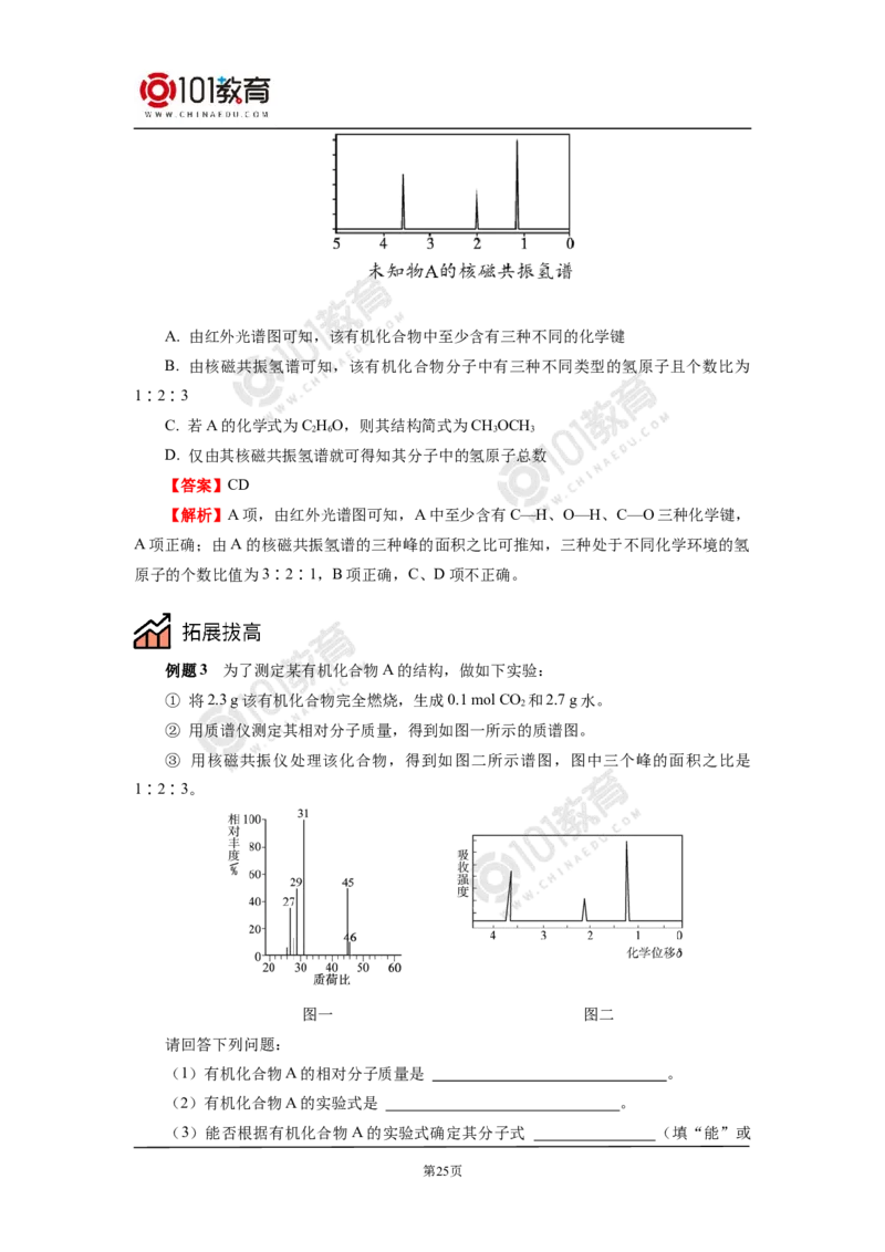选择性必修3第一章第二节研究有机物的一般方法_新人教版高二化学选修一、二、三_新人教版高中化学选择性必修第三册_高二化学（选择性必修第三册）学案练习