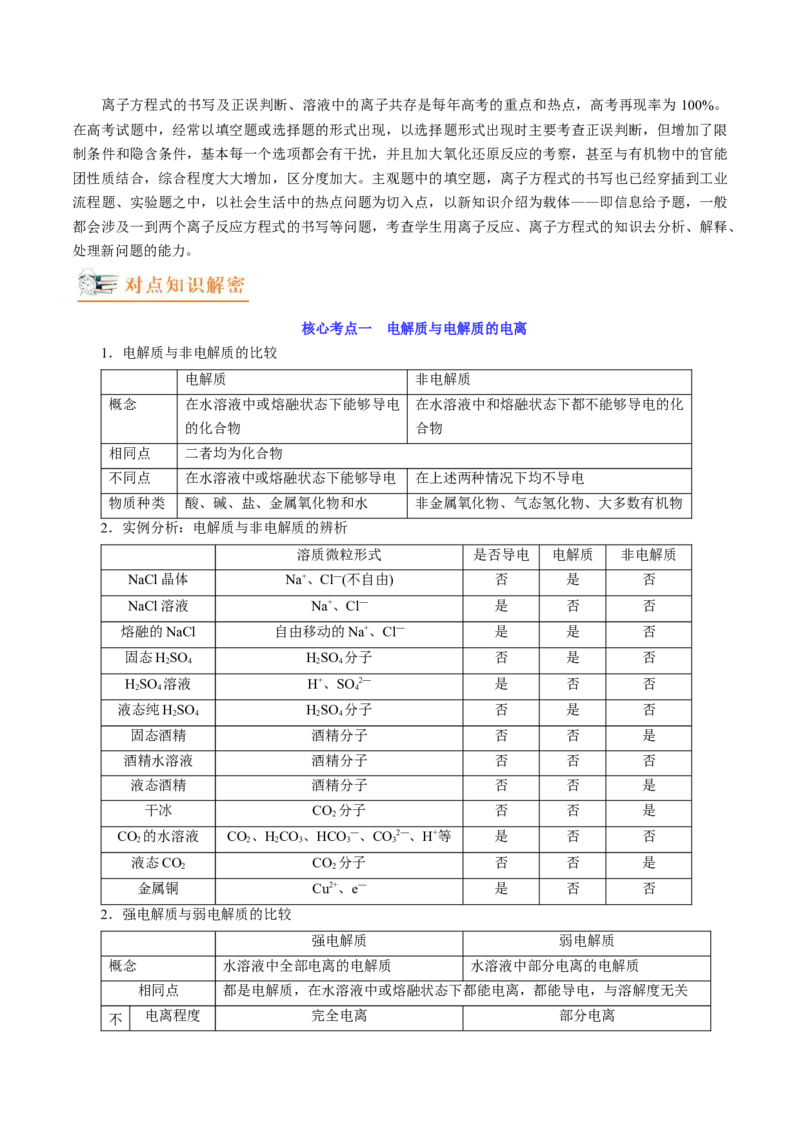 高考解密03离子反应（讲义）-高频考点解密2023年高考化学二轮复习讲义+分层训练（新高考专用）（解析版）_05高考化学_新高考复习资料_2023年新高考资料_二轮复习