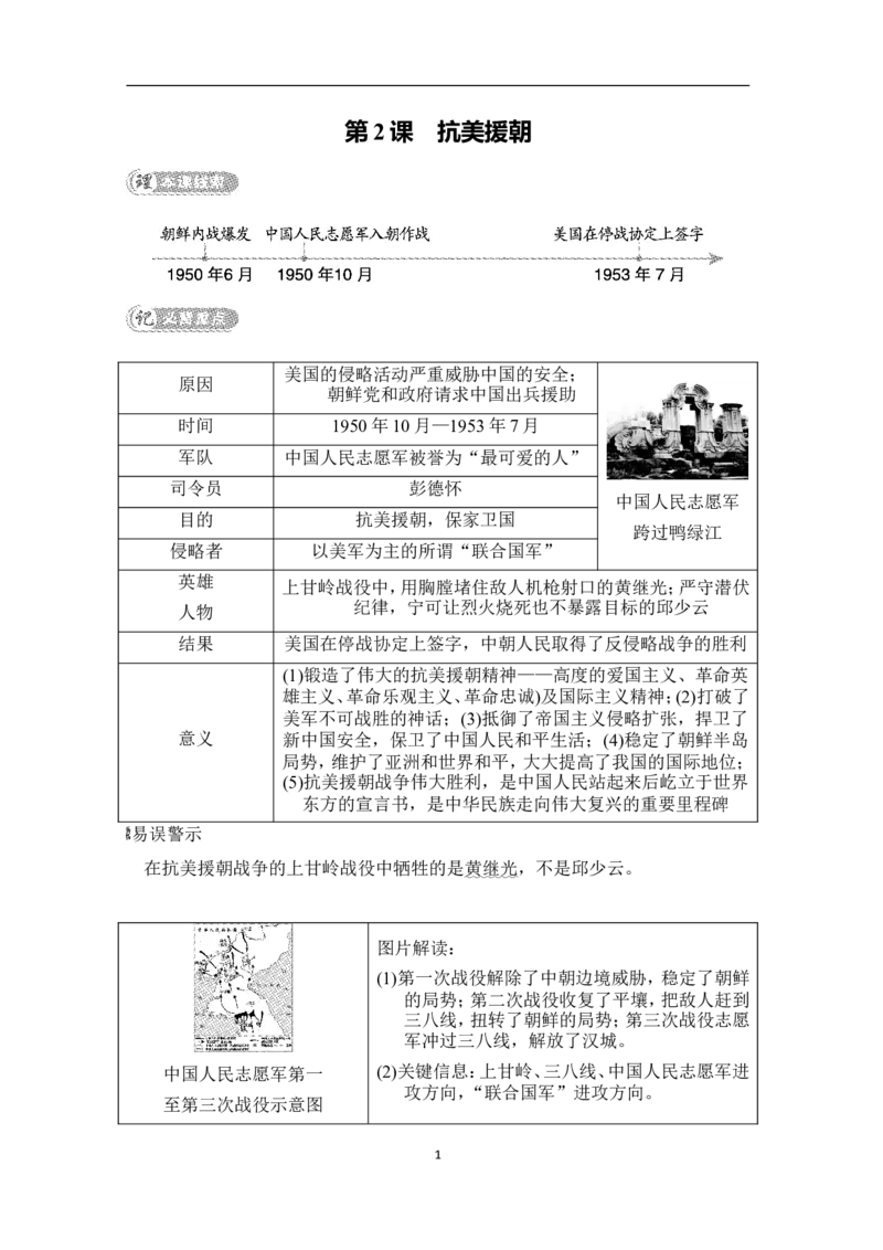 第2课　抗美援朝_新八下历史_19、赠送其它资料_旧版_08背记手册8下历史