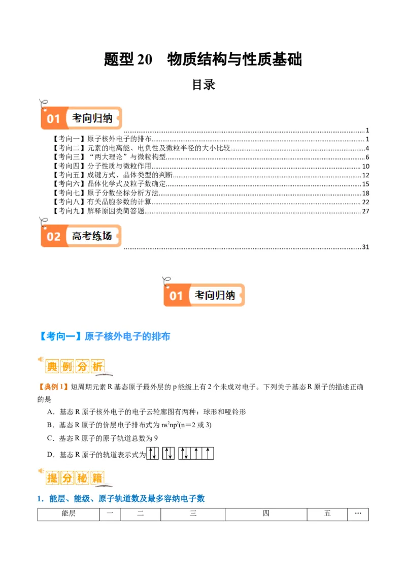 题型20物质结构与性质基础（原卷版）_05高考化学_2024年新高考资料_2.2024二轮复习_2024年高考化学二轮热点题型归纳与变式演练（新高考通用）
