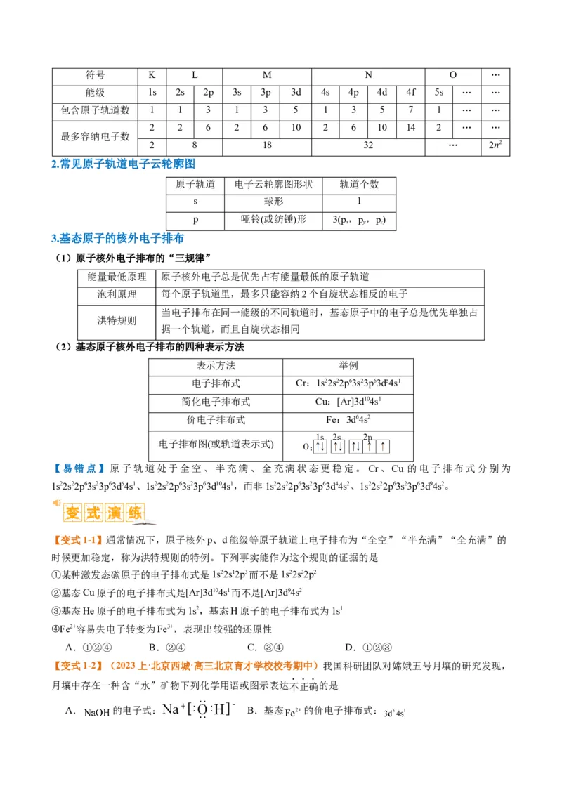 题型20物质结构与性质基础（原卷版）_05高考化学_2024年新高考资料_2.2024二轮复习_2024年高考化学二轮热点题型归纳与变式演练（新高考通用）