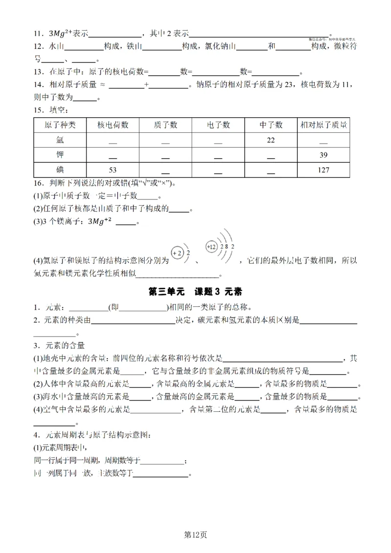 24新教材人教版九上化学复习知识清单（附答案）_24秋《初中各科知识点梳理》_2024秋《名师总结》知识点789年级全科_24秋《名师总结》知识点九年级全科