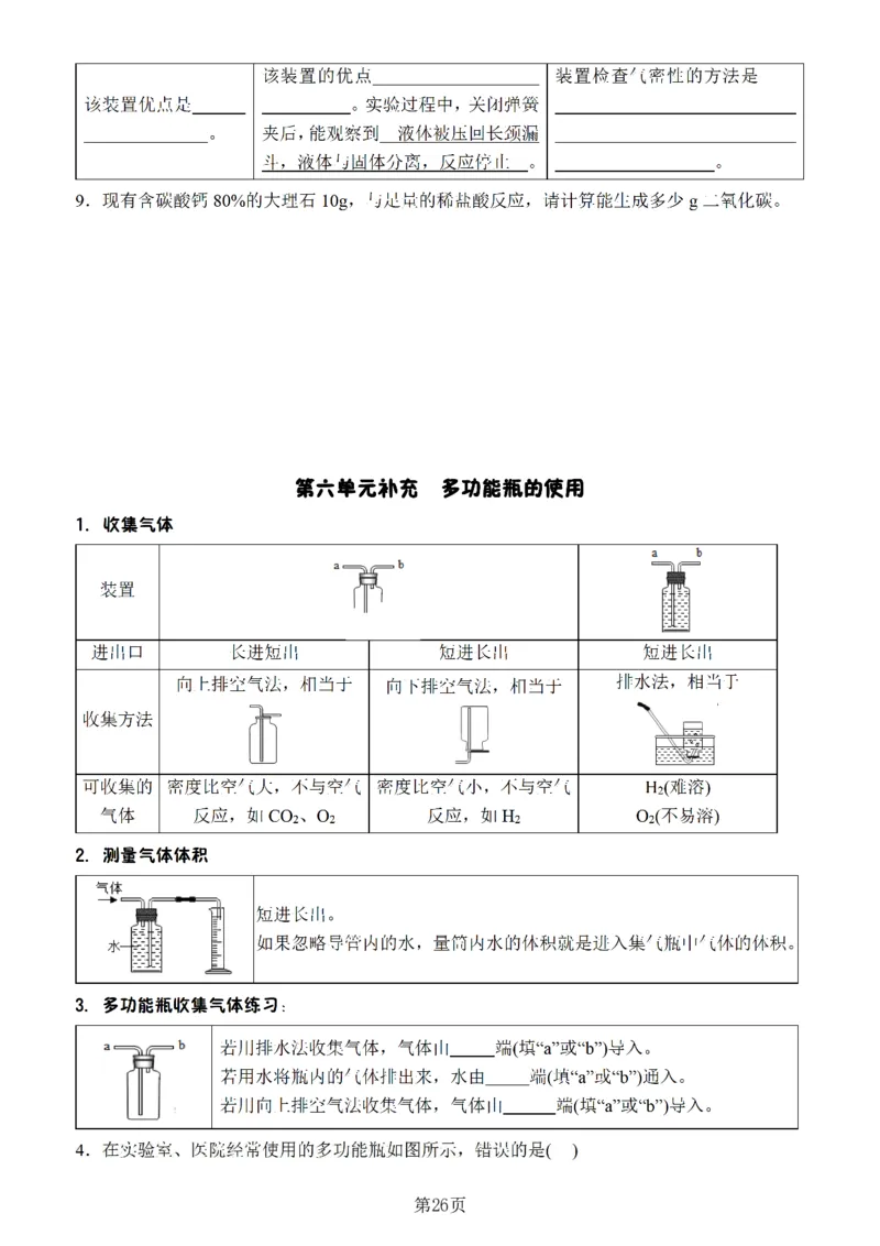 24新教材人教版九上化学复习知识清单（附答案）_24秋《初中各科知识点梳理》_2024秋《名师总结》知识点789年级全科_24秋《名师总结》知识点九年级全科