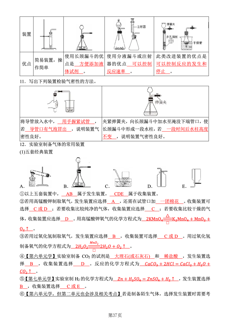 24新教材人教版九上化学复习知识清单（附答案）_24秋《初中各科知识点梳理》_2024秋《名师总结》知识点789年级全科_24秋《名师总结》知识点九年级全科