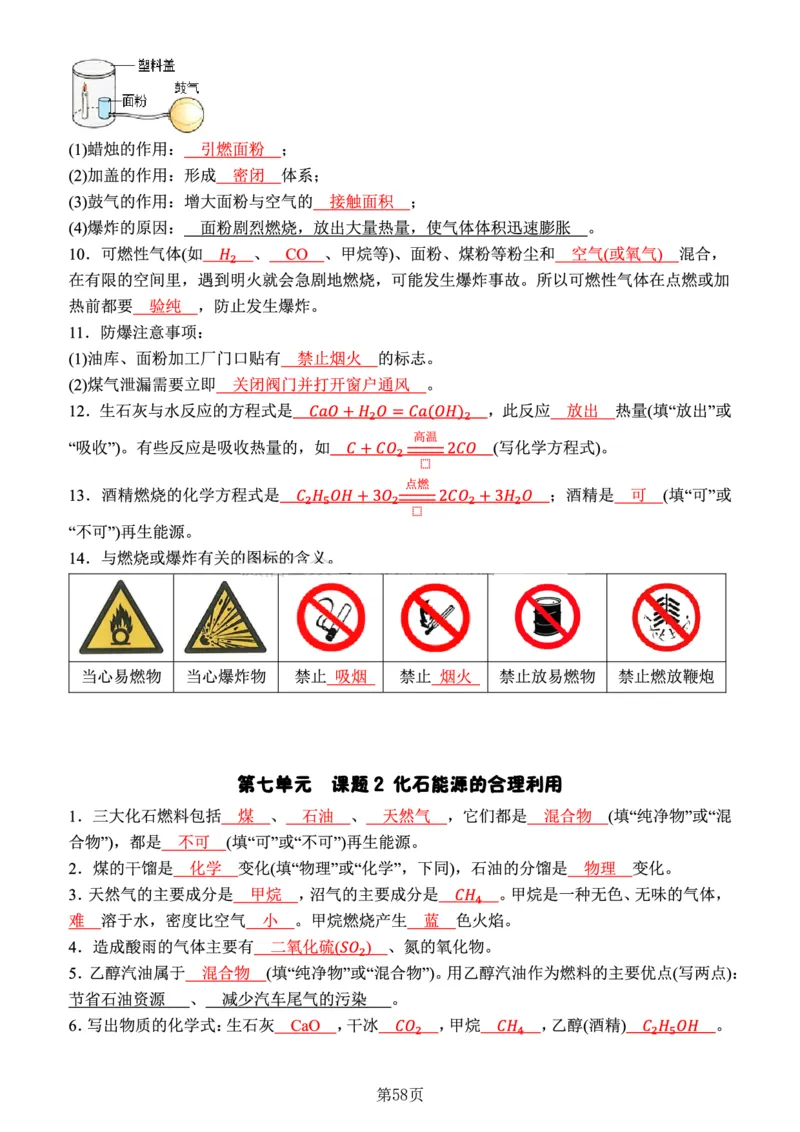 24新教材人教版九上化学复习知识清单（附答案）_24秋《初中各科知识点梳理》_2024秋《名师总结》知识点789年级全科_24秋《名师总结》知识点九年级全科