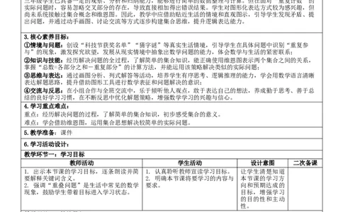 数学广角：重叠问题核心素养教案（表格式）三年级下册数学人教版_26春人教版数学三下_00、教案3套完整版_第2套表格式核心素养教案-全册合在一起_课课教案_第7单元复习与关联