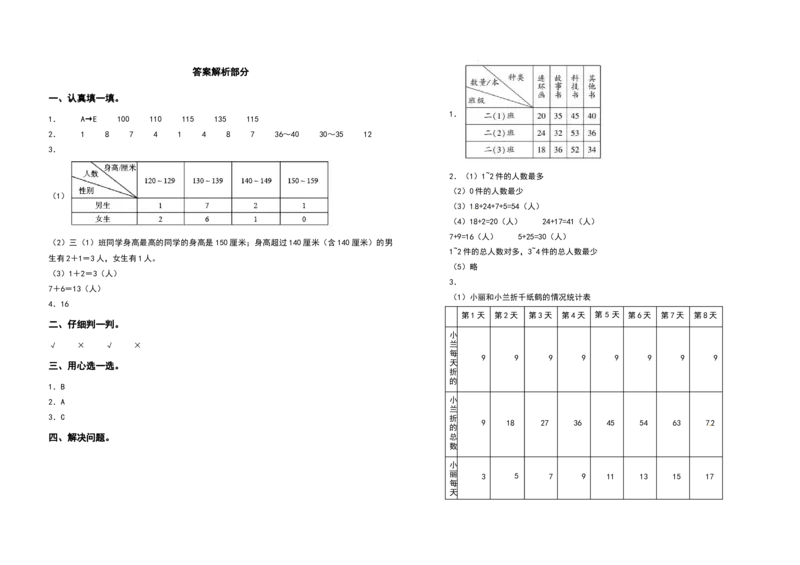 三年级数学下册第三单元复式统计表检测卷（拓展卷）（含答案）人教版_26春人教版数学三下_19、赠送其它资料_新建文件夹_三年级数学下册（人教版）_专项练习