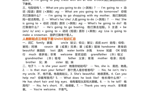 人教版新起点英语3年级下册知识点归纳_《小学各科知识点》_小学英语《知识梳理》3-6年级上下册_下册_人教新起点版小学英语1-6年级下册