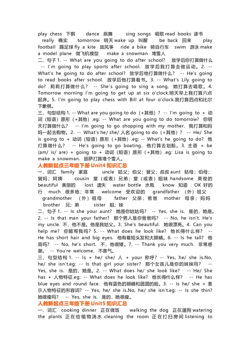 人教版新起点英语3年级下册知识点归纳_《小学各科知识点》_小学英语《知识梳理》3-6年级上下册_下册_人教新起点版小学英语1-6年级下册