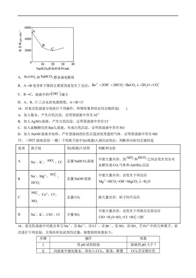 重难点03离子反应（原卷版）_05高考化学_新高考复习资料_2023年新高考资料_专项复习_2023年高考化学热点&middot;重点&middot;难点专练（新高考专用）