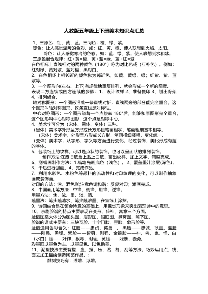 人教版五年级上下册美术知识点汇总_《小学各科知识点》_小学美术《知识梳理》1-6年级上下册_下册