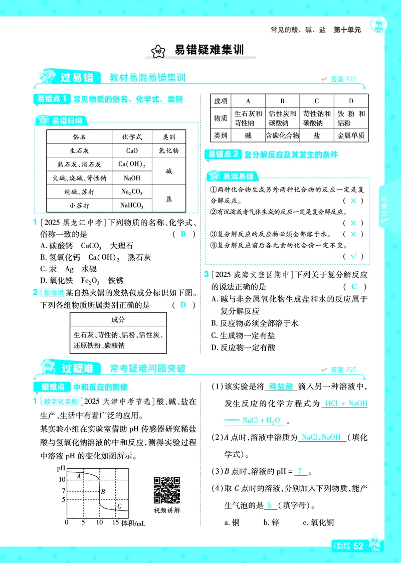 2026《初中化学&bull;一遍过》9年级下册(人教)答案_2026春《初中一遍过》系列_2026《天星教育&bull;一遍过》（9年级下册）（化学）（RJ）