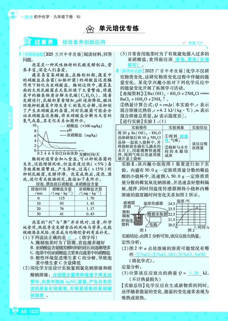 2026《初中化学&bull;一遍过》9年级下册(人教)答案_2026春《初中一遍过》系列_2026《天星教育&bull;一遍过》（9年级下册）（化学）（RJ）