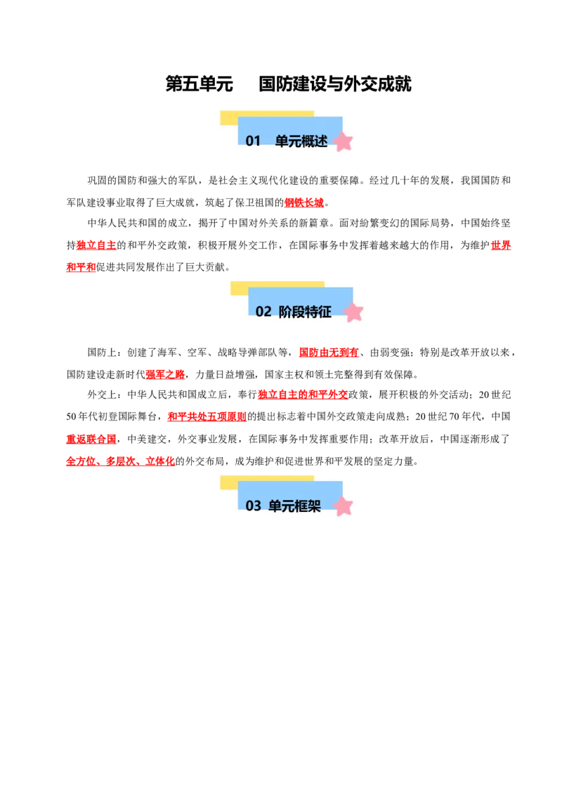 第五单元国防建设与外交成就（知识清单）-八年级历史下册（统编版）_新八下历史_00、更新资料3月23日_第二套(4)_单元知识复习专项-U89_2025版