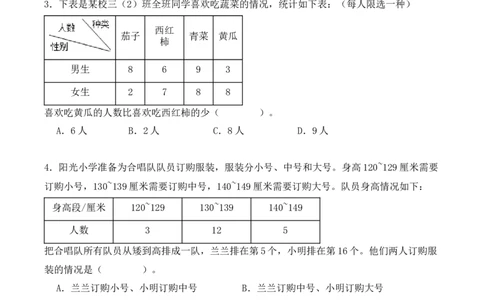 专项训练10：复式统计表（培优专练）（学生版）-（人教版）_26春人教版数学三下_00、更新资料3月18日_单元复习专项-K48_2025版