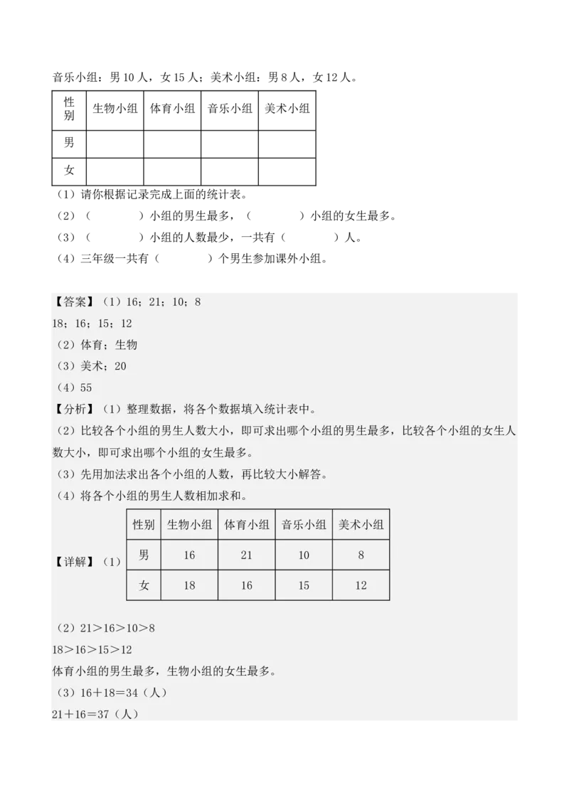 专题03：复式统计表（复习讲义）（教师版）-（人教版）_26春人教版数学三下_19、赠送其它资料_新建文件夹_三年级数学下册（人教版）_期末总复习-K156