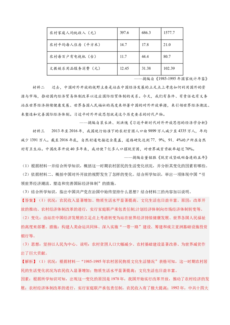 八年级下册期末复习历史材料解析题专练50题（教师版）_新八下历史_00、更新资料3月23日_第二套(4)_期末专项复习-U269_2024版
