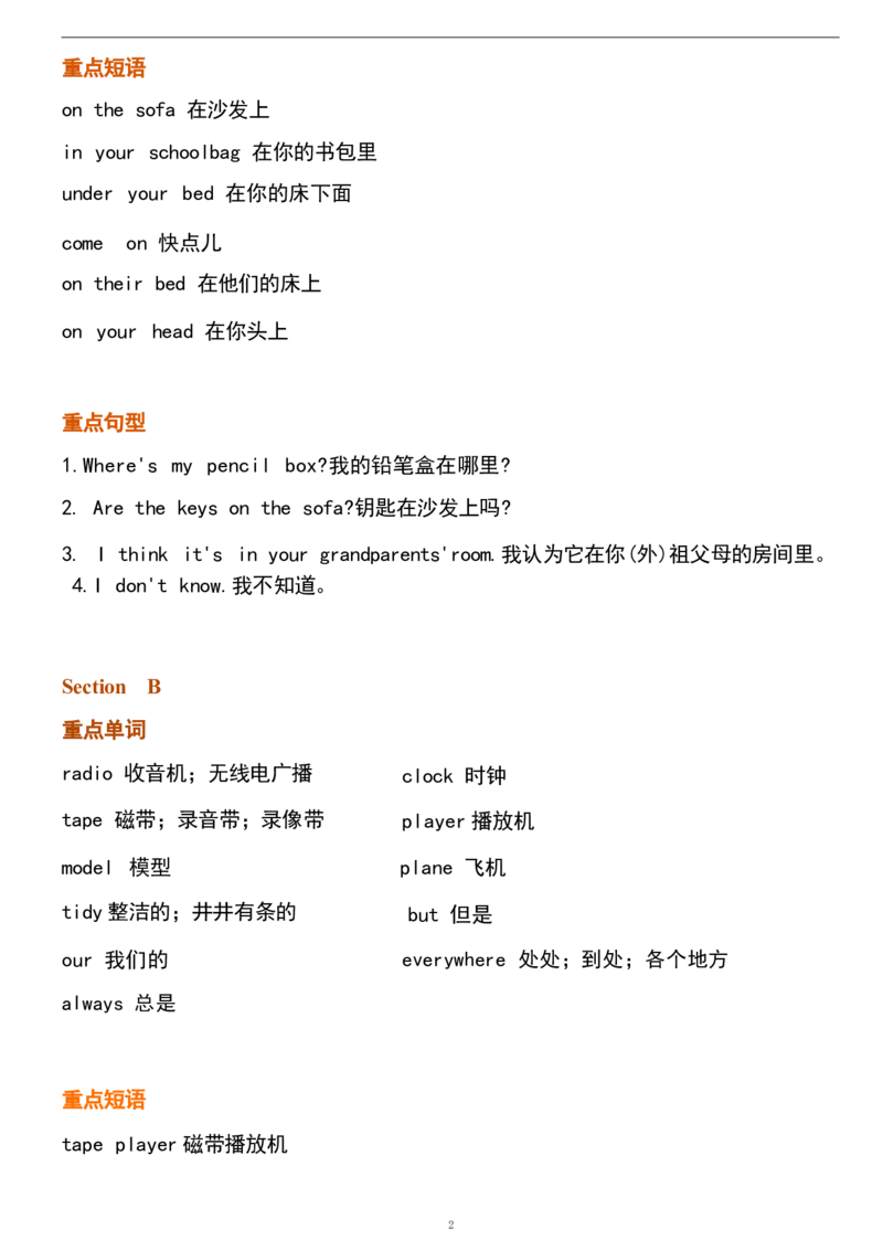 1_24秋《初中各科知识点梳理》_初中英语《知识梳理》7-9年级上下册_重点知识_人教版初中英语_上册_七上_Unit4