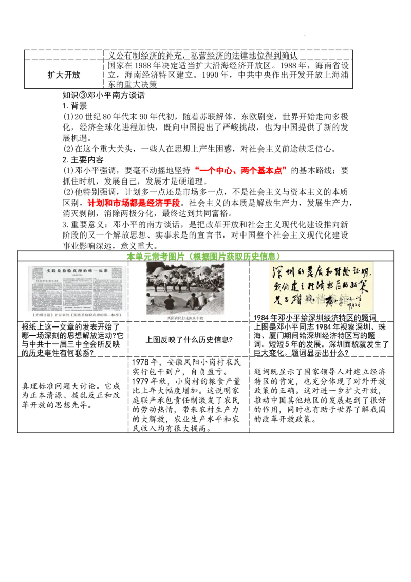第三单元改革开放与中国特色社会主义的开创知识提纲2025-2026学年统编版八年级历史下册_新八下历史_00、更新资料3月23日_新版_第三套_知识点