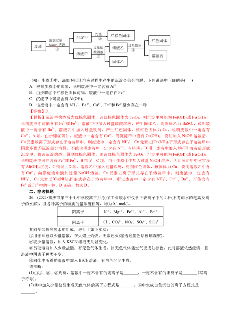 解密04离子反应(集训)(解析版)_05高考化学_新高考复习资料_2021新高考资料_高频考点解密2021年高考化学二轮复习讲义+分层训练4.7更新