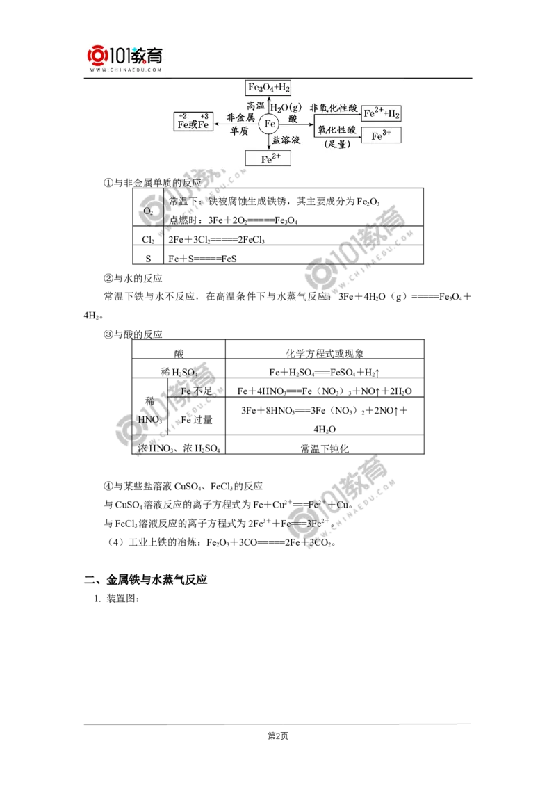 必修1第三章第一节铁及其化合物（1）_新人教版高中化学必修一、二_新人教版高中化学必修上册_101教育高一化学配套学案和练习