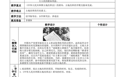 第3课土地改革-八年级历史下册_新八下历史_00、更新资料3月23日_第二套(4)_教学设计_教案1_第一单元