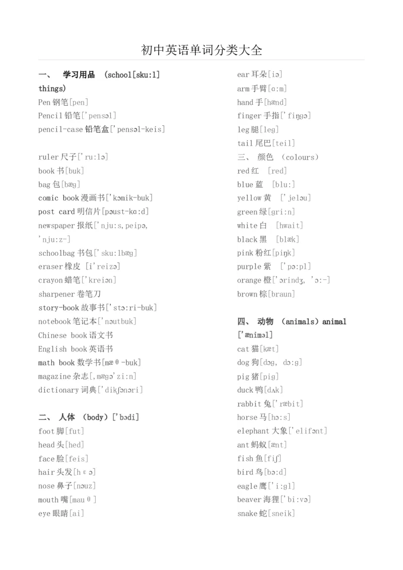 初中英语单词分类大全-def268921665_内蒙古中考真题_赠品_初中英语资料