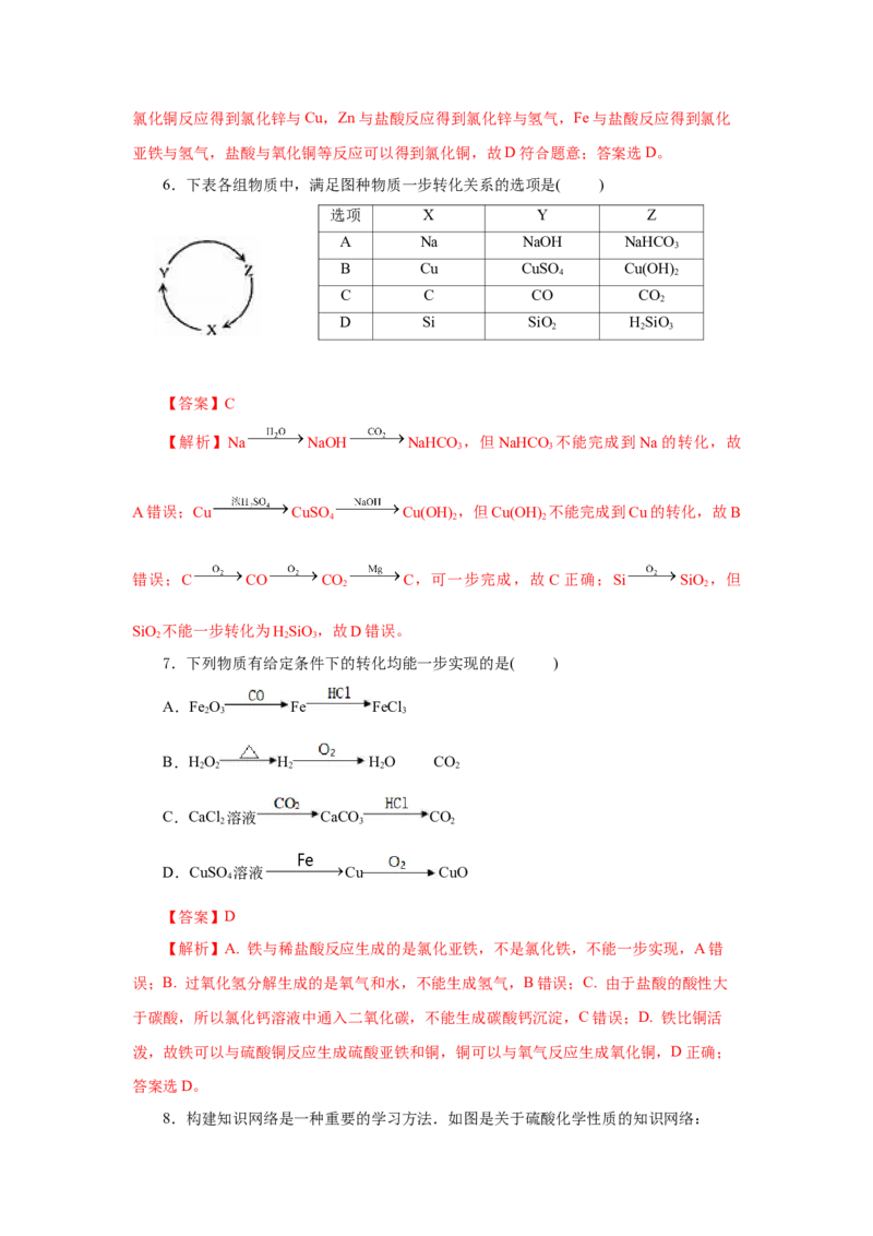 1.1.3物质的转化（分层作业）-（人教版2019必修第一册）（解析版）_高化_595801221724高中化学新人教版选择性必修一二三电子版教案PPT课件高中试卷_必修一册（人教版）_分层作业