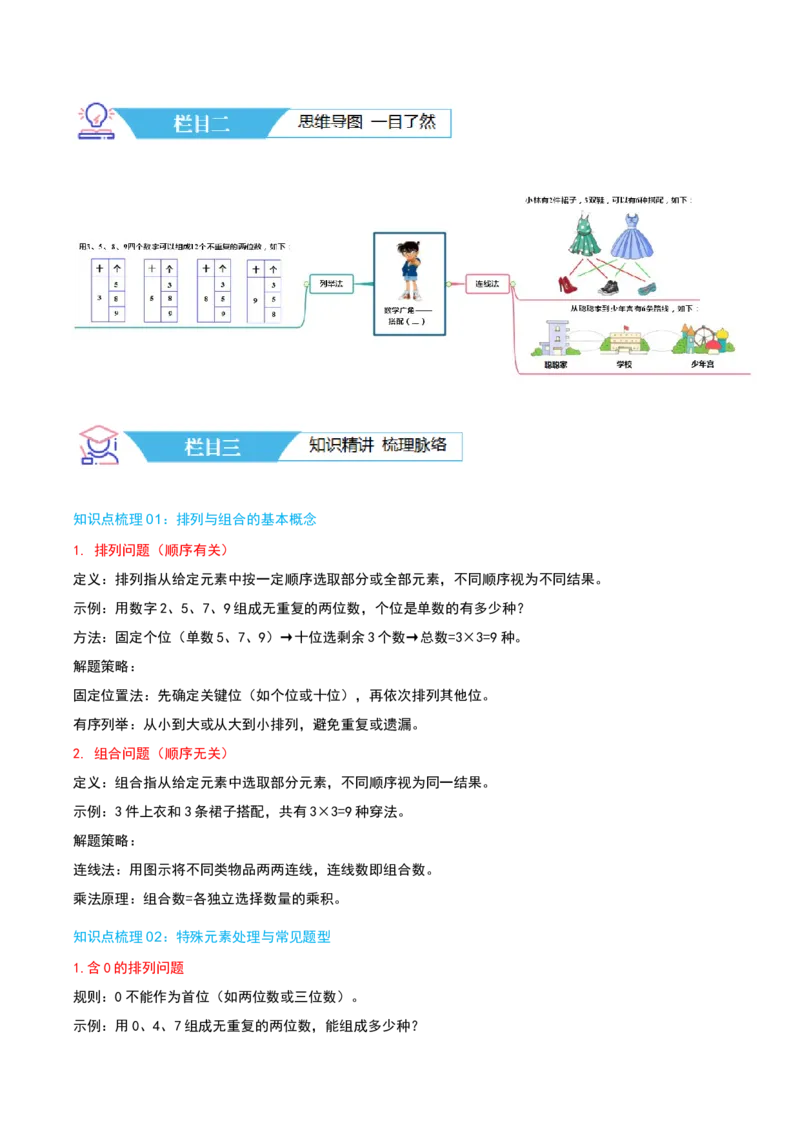 第八讲数学广角--搭配(二)（导图+知识精讲+易错点拨+1大考点讲练+难度分层练共24题）-（教师版）_26春人教版数学三下_19、赠送其它资料_新建文件夹_三年级数学下册（人教版）_2025版