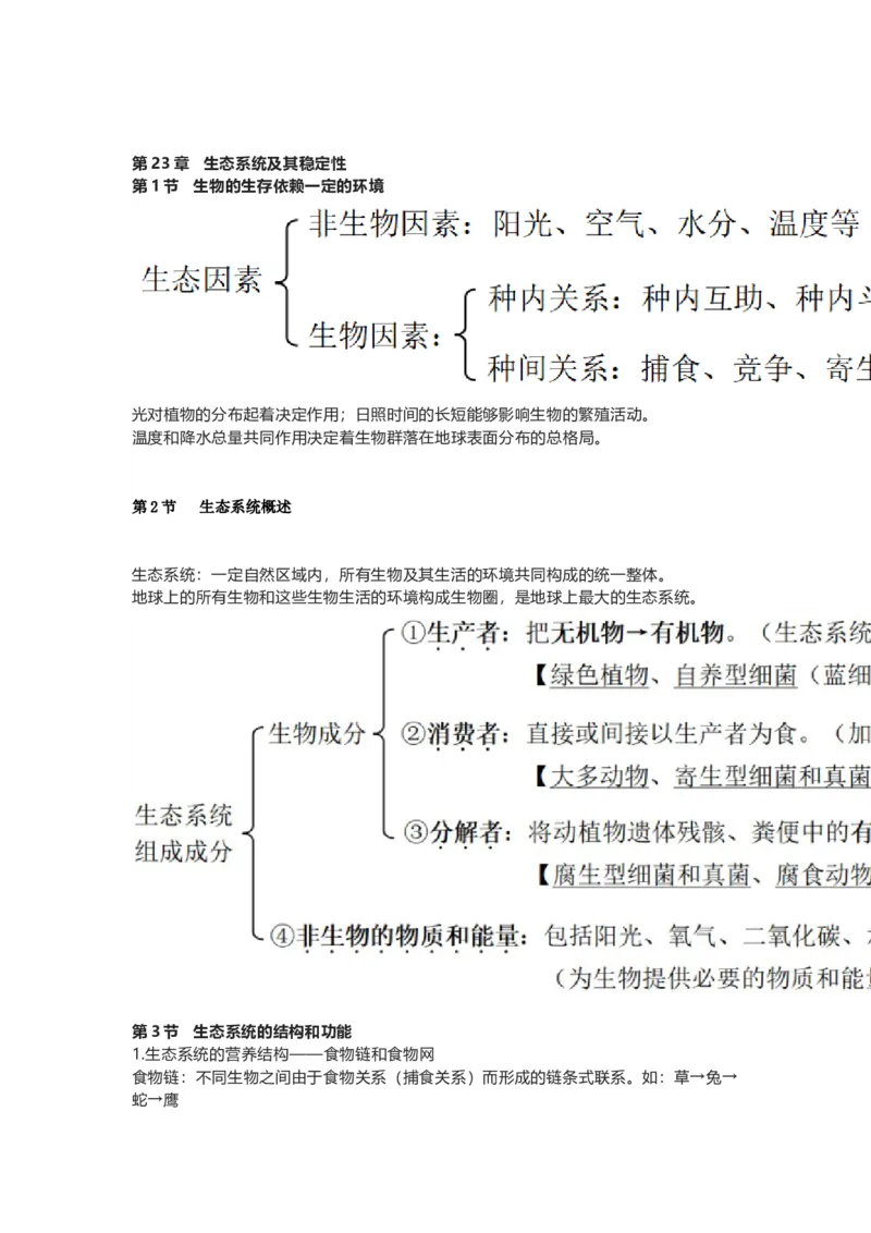 北师大版八年级生物下册知识点总结_24秋《初中各科知识点梳理》_初中生物《知识梳理》7-8年级上下册_北师大版初中生物7-8年级上下册知识点