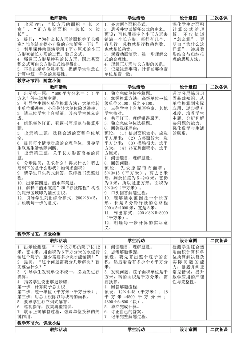 第4单元图形的面积_26春人教版数学三下_00、教案3套完整版_第2套表格式核心素养教案-全册合在一起_单元教案_有反思版