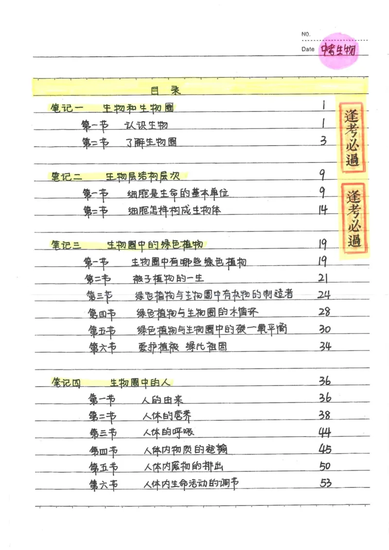 9）中考生物状元笔记（154页）(1)_内蒙古中考真题_赠品_2025.05.01初中九科学霸笔记（无水印）