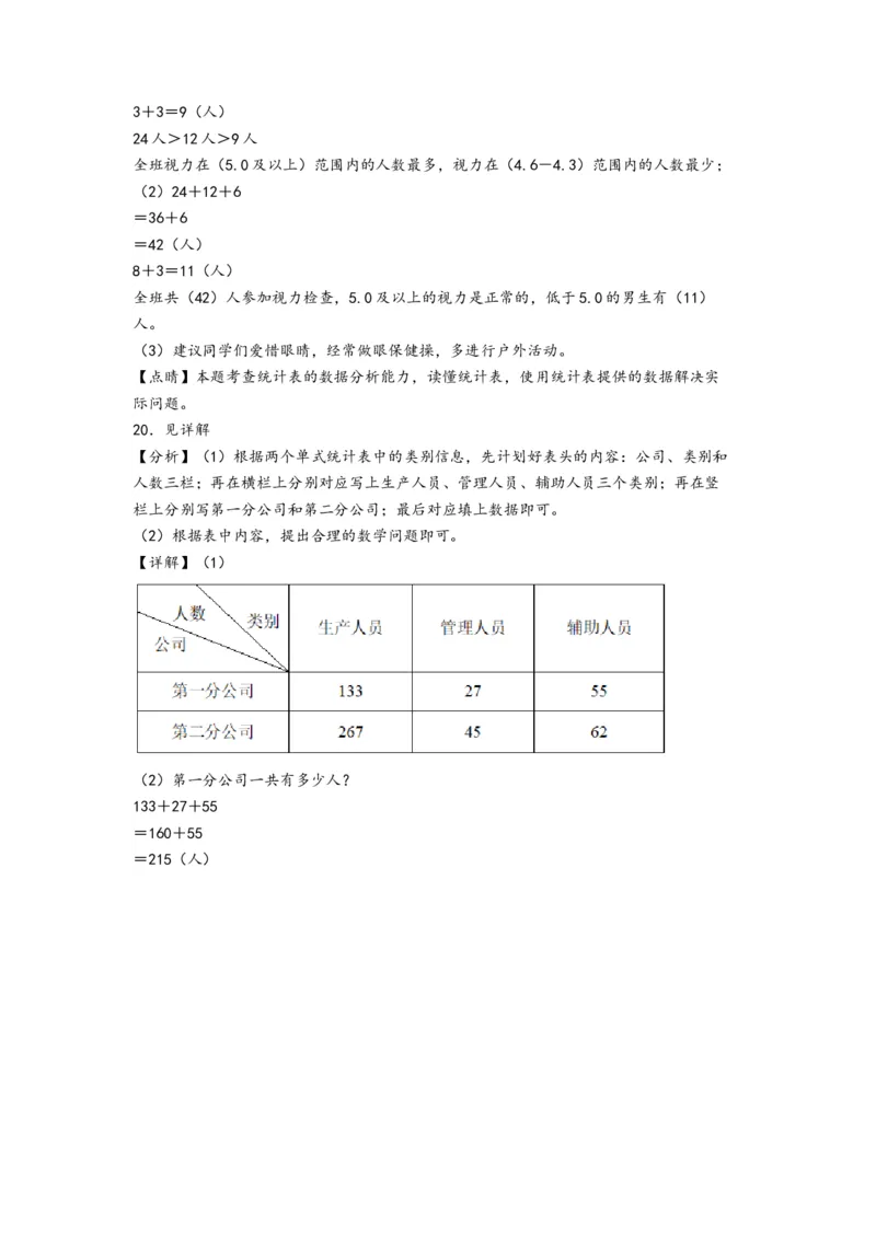 第三单元复式统计表（提升卷）-（答案解析）（人教版）_26春人教版数学三下_19、赠送其它资料_新建文件夹_三年级数学下册（人教版）_知识解读+题型专练-T2