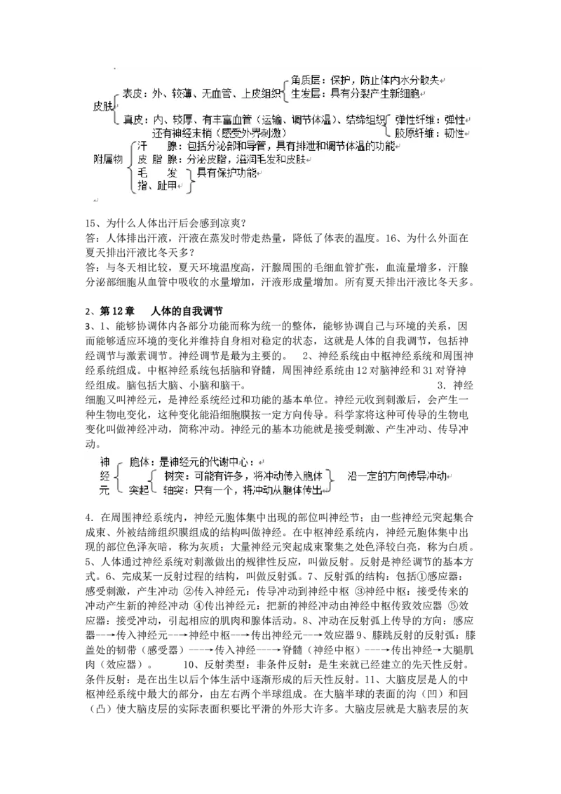 北师大版七年级生物下册知识点总结_24秋《初中各科知识点梳理》_初中生物《知识梳理》7-8年级上下册_北师大版初中生物7-8年级上下册知识点