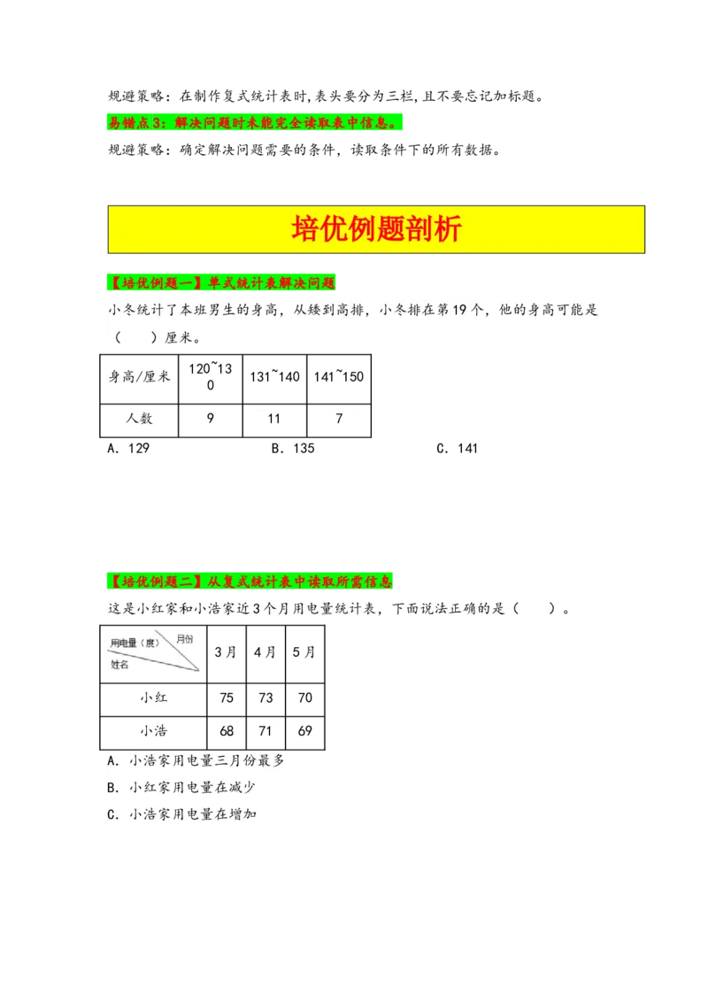 第三单元复式统计表（三大易错四大考向）-（学生版）（人教版）_26春人教版数学三下_19、赠送其它资料_新建文件夹_三年级数学下册（人教版）_知识解读+题型专练-T2