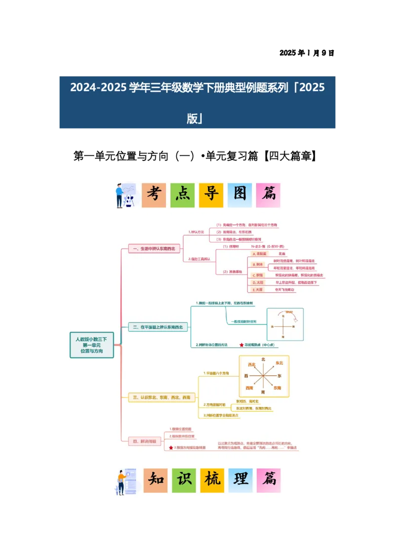第一单元位置与方向（一）&middot;单元复习（四大章）-（答案版）人教版_26春人教版数学三下_00、更新资料3月18日_解决问题专项练习-T7(1)_2025版