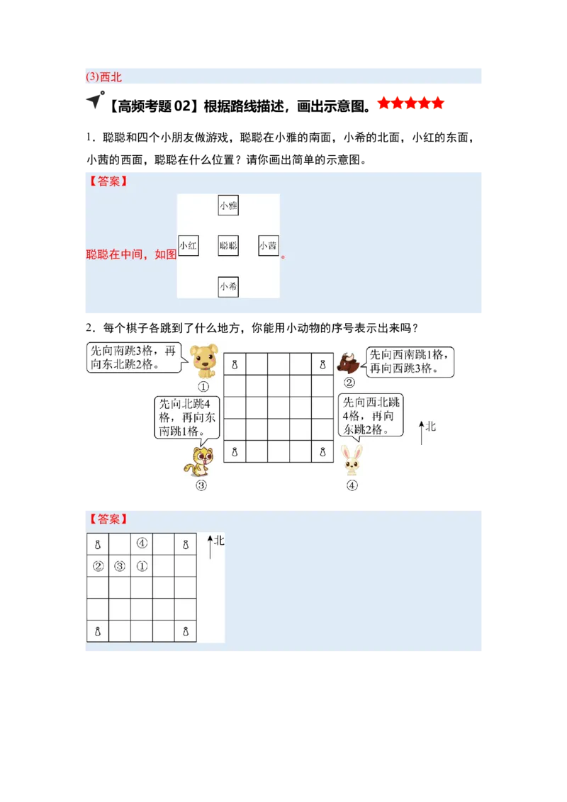 第一单元位置与方向（一）&middot;单元复习（四大章）-（答案版）人教版_26春人教版数学三下_00、更新资料3月18日_解决问题专项练习-T7(1)_2025版