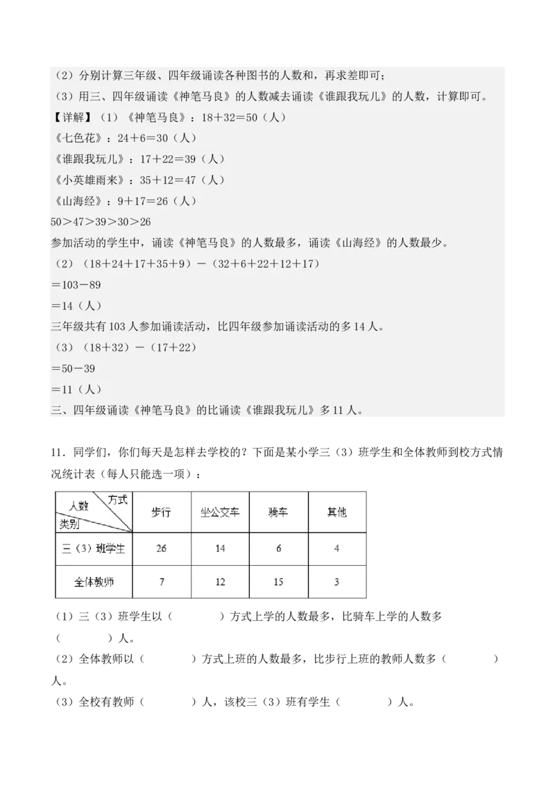 第三单元、复式统计表（单元复习讲义）（考点典例讲解+知识总结+易错点拨+变式训练+课后同步练习）（教师版）-（人教版）_26春人教版数学三下_00、更新资料3月18日_单元复习专项-K48