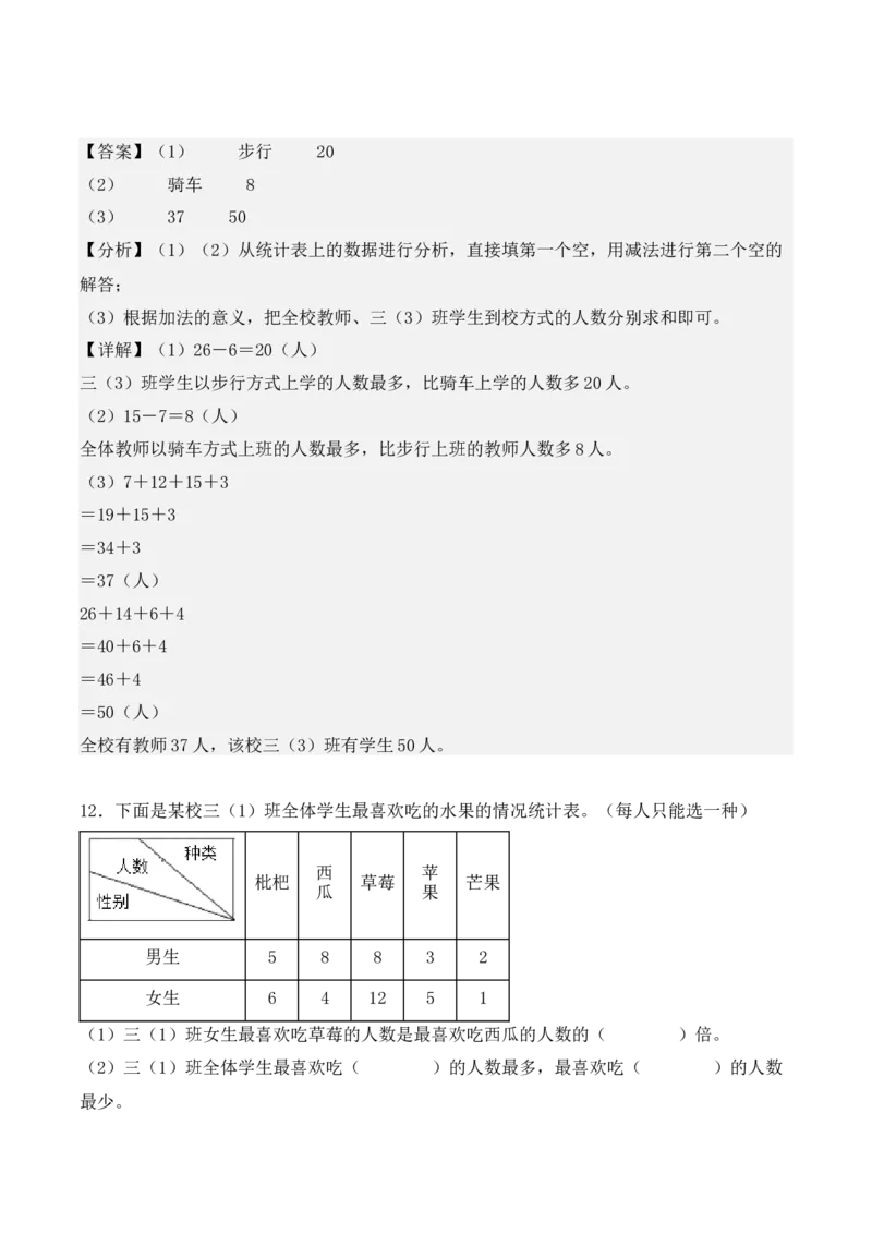 第三单元、复式统计表（单元复习讲义）（考点典例讲解+知识总结+易错点拨+变式训练+课后同步练习）（教师版）-（人教版）_26春人教版数学三下_00、更新资料3月18日_单元复习专项-K48