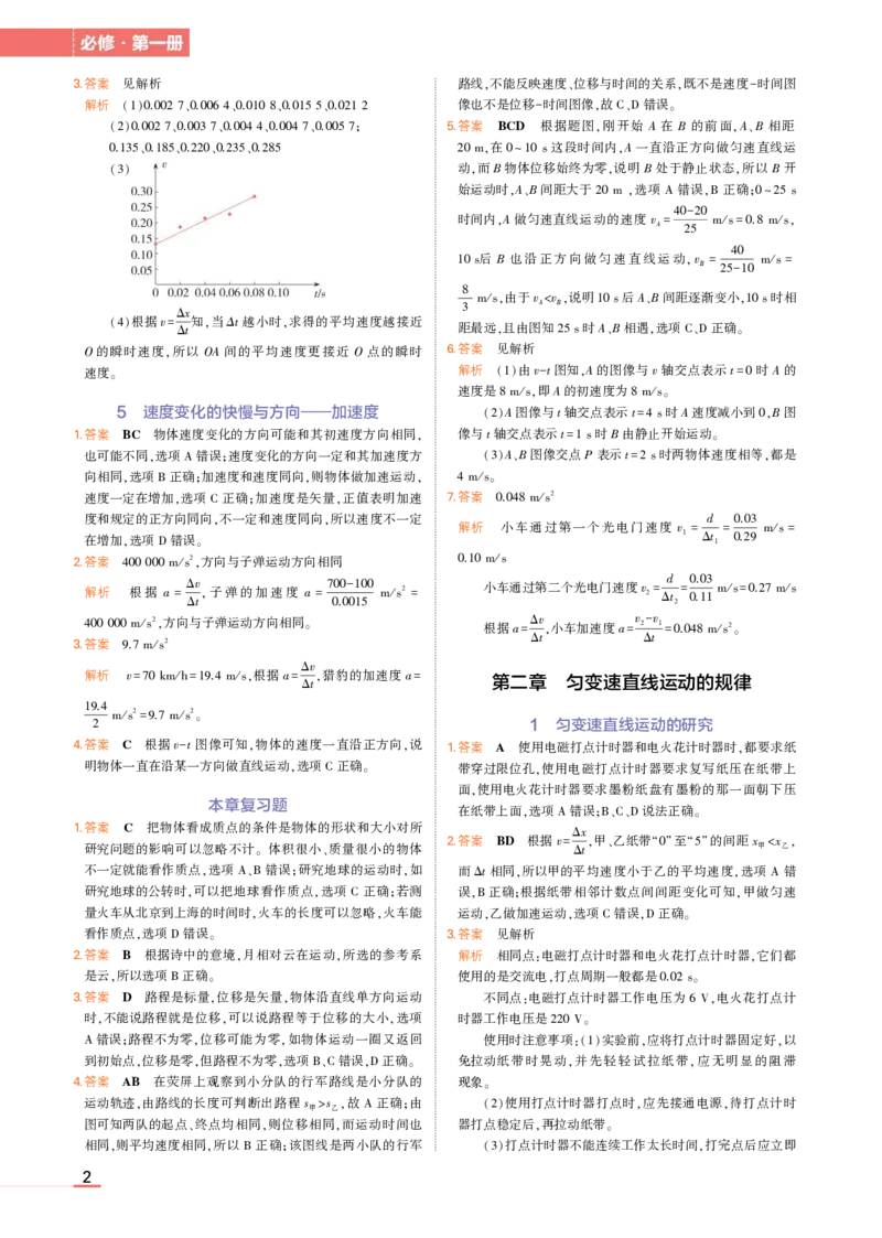 物理教科必修第1册教材习题答案_高中全套电子教材及答案。_02高中教材参考答案_高中物理_教科版