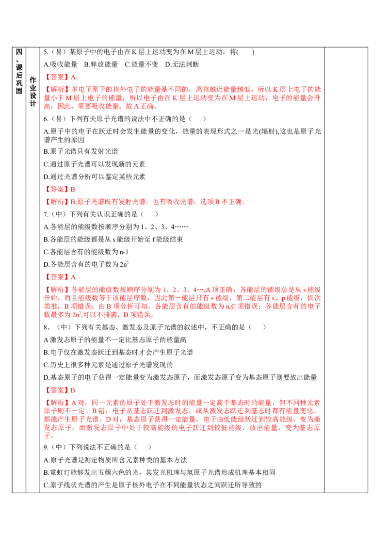 1.1.1能层与能级基态与激发态原子光谱（教学设计）-（人教版2019选修第二册）_高化_595801221724高中化学新人教版选择性必修一二三电子版教案PPT课件高中试卷_选择性必修2册（人教版）
