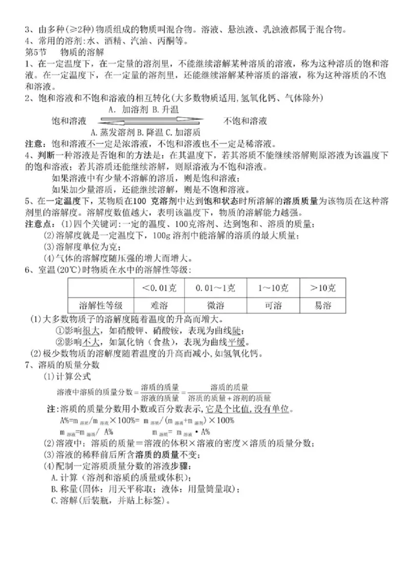 浙教版初中科学八年级上册知识点_24秋《初中各科知识点梳理》_初中科学《知识梳理》7-9年级上下册_浙教版初中科学7-9年级上下册知识梳理