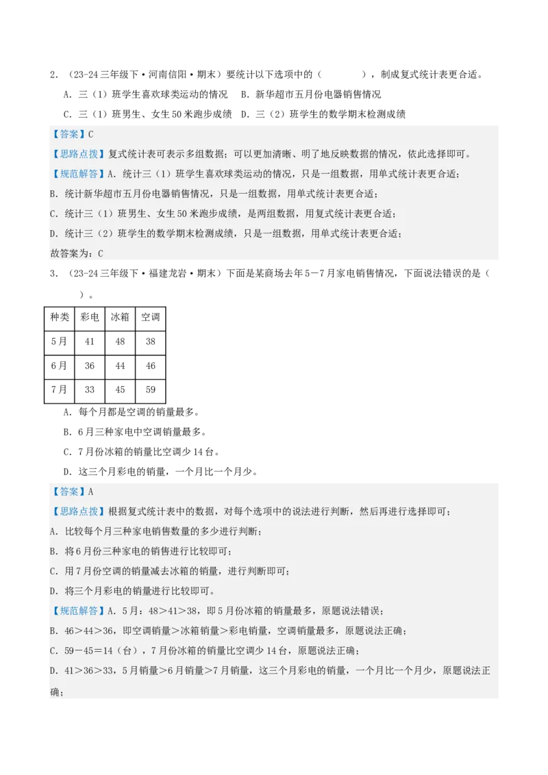 第三讲复式统计表（单元讲义）-（人教版）教师版_26春人教版数学三下_19、赠送其它资料_新建文件夹_三年级数学下册（人教版）_母题专项练习-K35_2025版