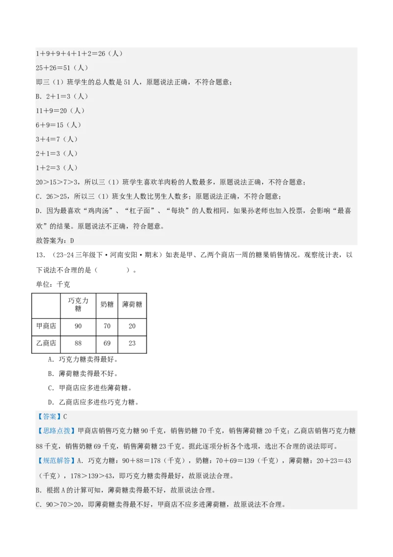 第三讲复式统计表（单元讲义）-（人教版）教师版_26春人教版数学三下_19、赠送其它资料_新建文件夹_三年级数学下册（人教版）_母题专项练习-K35_2025版