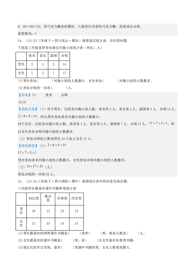 第三讲复式统计表（单元讲义）-（人教版）教师版_26春人教版数学三下_19、赠送其它资料_新建文件夹_三年级数学下册（人教版）_母题专项练习-K35_2025版