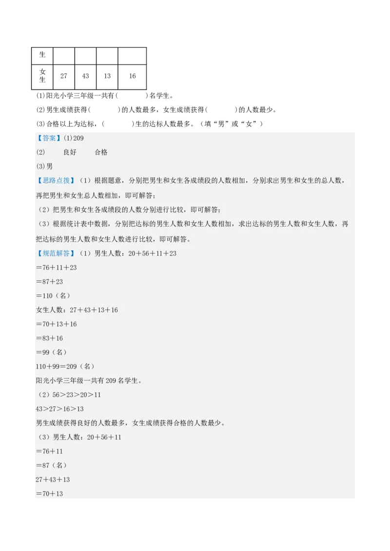 第三讲复式统计表（单元讲义）-（人教版）教师版_26春人教版数学三下_19、赠送其它资料_新建文件夹_三年级数学下册（人教版）_母题专项练习-K35_2025版