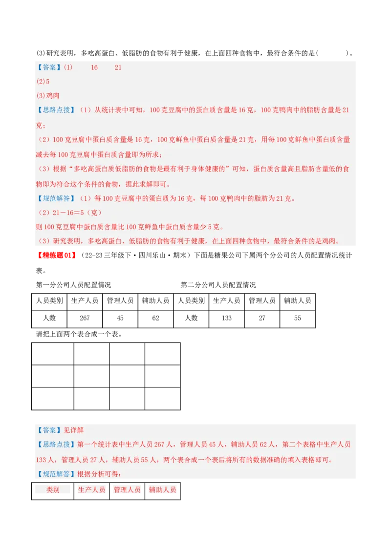 第三讲复式统计表（单元讲义）-（人教版）教师版_26春人教版数学三下_19、赠送其它资料_新建文件夹_三年级数学下册（人教版）_母题专项练习-K35_2025版