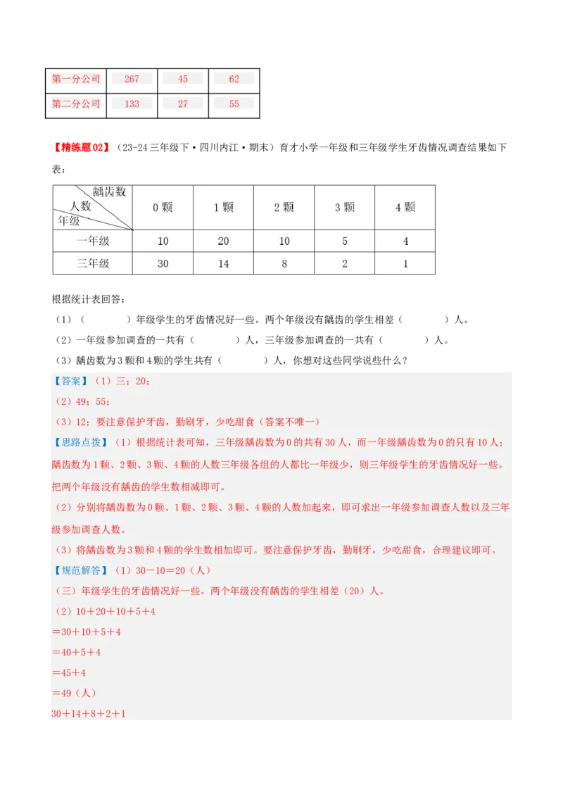 第三讲复式统计表（单元讲义）-（人教版）教师版_26春人教版数学三下_19、赠送其它资料_新建文件夹_三年级数学下册（人教版）_母题专项练习-K35_2025版