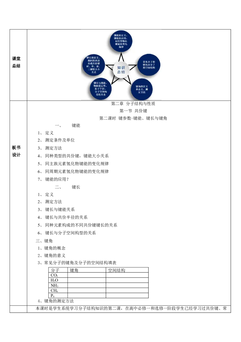 2.1.2键参数-键能、键长与键角（教学设计）-（人教版2019选修第二册）_高化_595801221724高中化学新人教版选择性必修一二三电子版教案PPT课件高中试卷_选择性必修2册（人教版）_教学设计