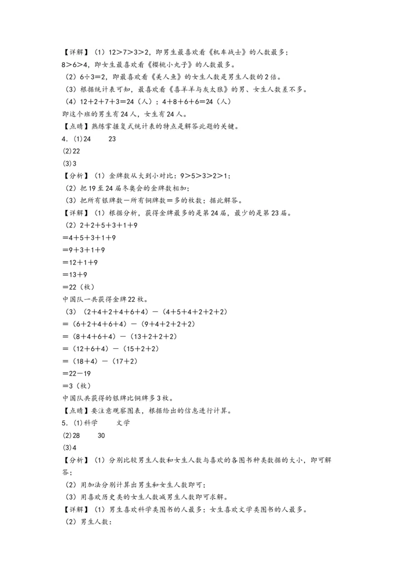 第三单元复式统计表（培优卷）-（答案解析）（人教版）_26春人教版数学三下_19、赠送其它资料_新建文件夹_三年级数学下册（人教版）_知识解读+题型专练-T2